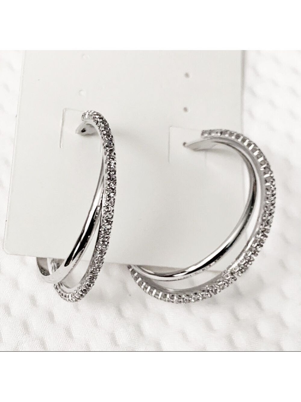 NEW STOCK-Pave Zircon Crusted Two Layered Earring